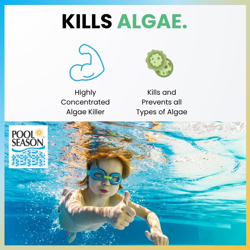 Pool Season Algaecide 60 | Polyquat 60 Non-Foaming Swimming Pool Algaecide | Pro-Grade Algae Killer & Preventative for Green, Black & Mustard Algae | Safe for Chlorine & Saltwater Pools – 1 Quart
