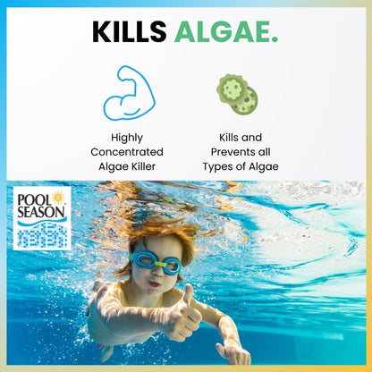 Pool Season Algaecide 60 | Polyquat 60 Non-Foaming Swimming Pool Algaecide | Pro-Grade Algae Killer & Preventative for Green, Black & Mustard Algae | Safe for Chlorine & Saltwater Pools – 1 Quart