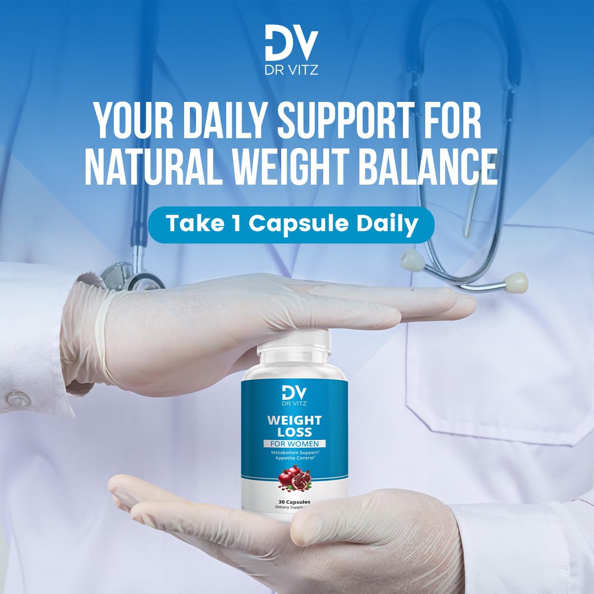 Dr Vitz Weight Loss Pills for Women – Fat Burner & Appetite Suppressant – Metabolism Booster with Chromium, Green Tea & Guarana – 30 Capsules – Caffeine Anhydrous for Energy Support