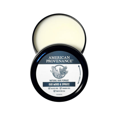 American Provenance Premium Natural Hair Pomade for Women and Men with Shea Butter, Jojoba Oil, Argan Oil - Grooming Balm that Conditions and Styles Hair | Oud Wood & Spruce | 2 oz (Pack of 1)