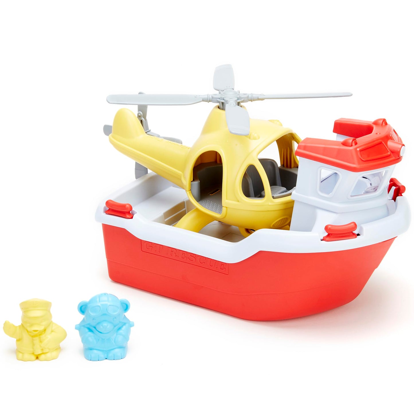 Green Toys Rescue Boat with Helicopter Red, 1 EA