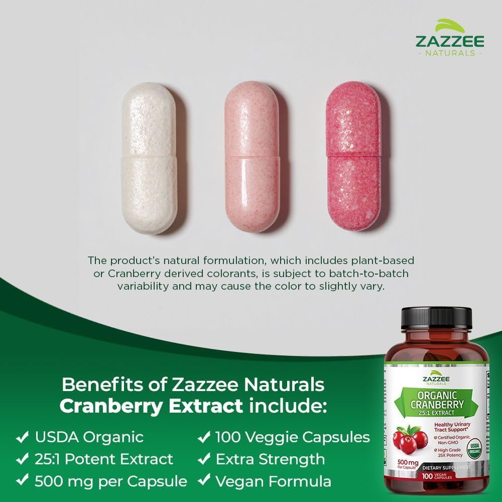 Zazzee USDA Organic Cranberry 25:1 Extract, 12,500 mg Strength, 100 Vegan Capsules, Over 3 Month Supply, Standardized, Concentrated 25X Extract, 100% Vegetarian, Certified Organic, Non-GMO All-Natural