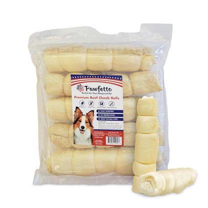 Pawfetto Premium Peanut Butter Flavored Beef Cheek Maxi Rolls for Dogs, No Hide Chews Long Lasting Extra Thick Treats Bones, Collagen Rawhide Alternative 11”-12” (Pack of 5)