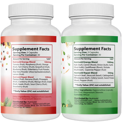 Nutrisold Whole Food Fruits & Vegetables Supplement – Superfood Blend for Energy, Digestion & Immune Support – 90 Fruit & 90 Veggie Capsules – Made in USA