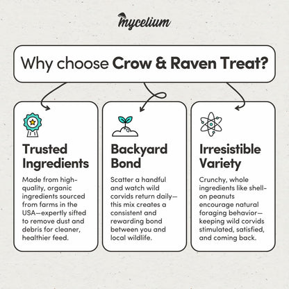 Mycelium Crow & Raven Treat 5 lbs | Wild Bird Feed for Crows, Ravens & Corvids | Whole Corn, in-Shell Peanuts & Walnuts | High-Energy Foraging Mix | Brain, Heart & Feather Support | Organic & Non-GMO