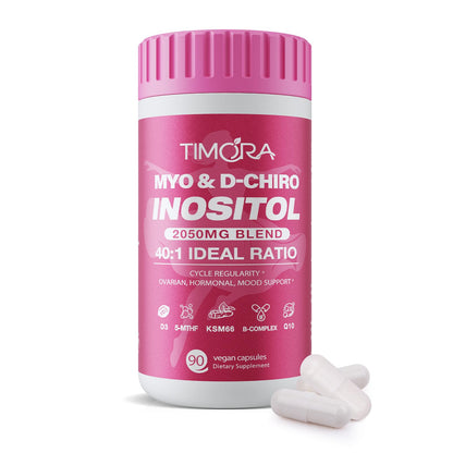TIMORA 14-in-1 Myo-Inositol & D-Chiro Inositol Supplement for Women, Targeted 40:1 Ratio Plus Folate (5-MTHF) for Regular Cycles, Hormone Balance & Ovarian Support with KSM66 Ashwagandha, Vitamins D3