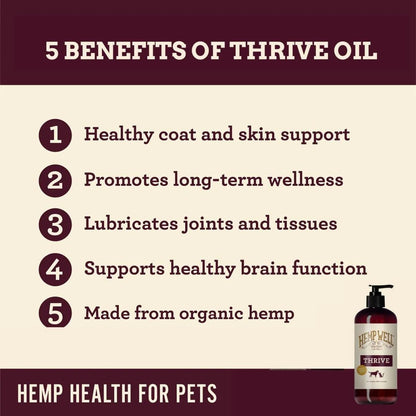 Hemp Well Thrive Oil for Dogs and Cats – Supports Hip, Joint, and Heart Health, Promotes Immune System, and Promotes Healthy Skin from Seasonal Allergies, Organically Sourced - 16 Ounces