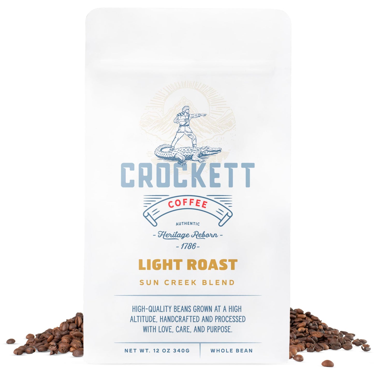 Crockett Whole Bean Coffee – Light Roast Whole Coffee Beans with Bright Flavor, Smooth Body & Clean Energy – Perfect for Morning Clarity, All-Day Focus & American-Made Freshness