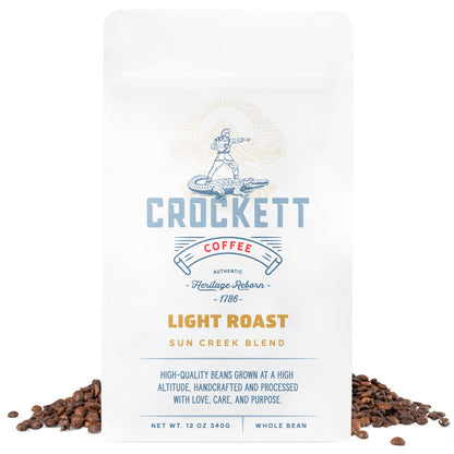 Crockett Whole Bean Coffee – Light Roast Whole Coffee Beans with Bright Flavor, Smooth Body & Clean Energy – Perfect for Morning Clarity, All-Day Focus & American-Made Freshness