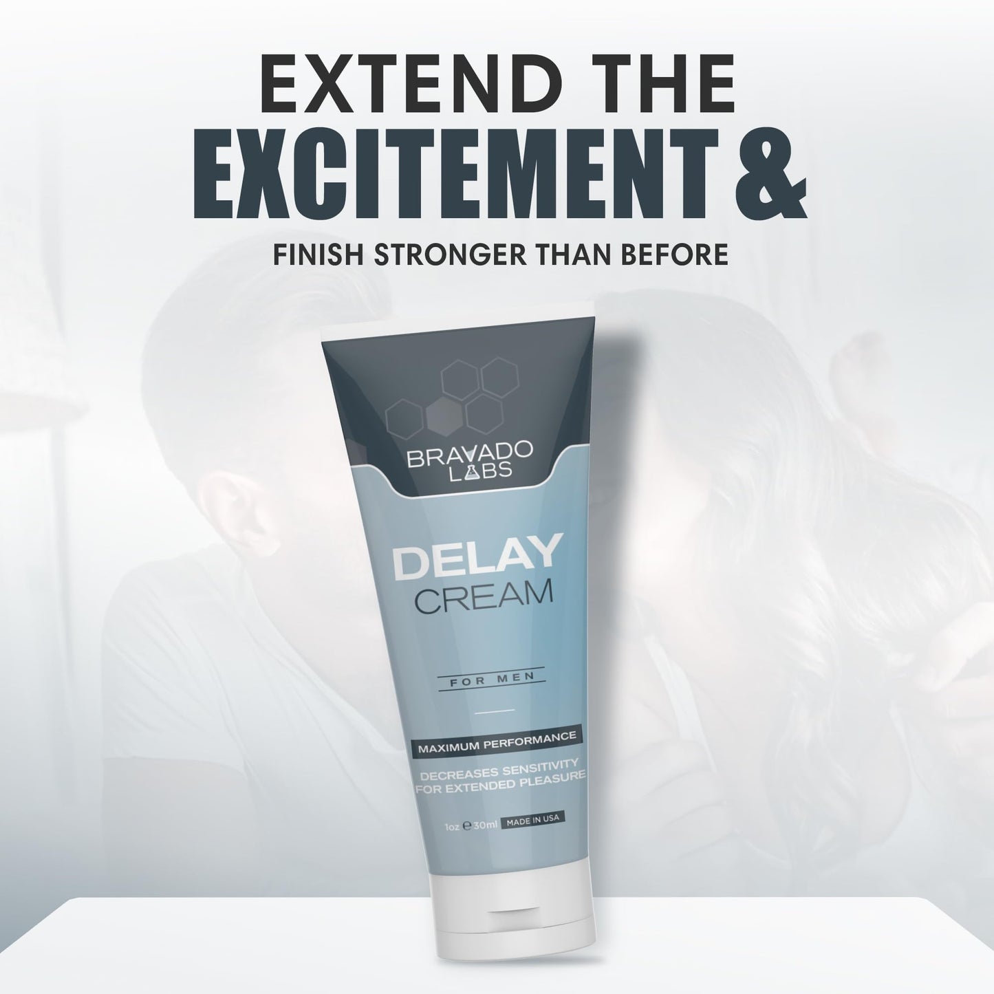 Bravado Labs Delay Cream for Men – Stay Hard and Last Longer in Bed - Retardantes para Caballeros – Long Lasting Personal Gel – Gentle Formula – Discreet - Fast-Absorbing Cream - Made in USA - 1oz