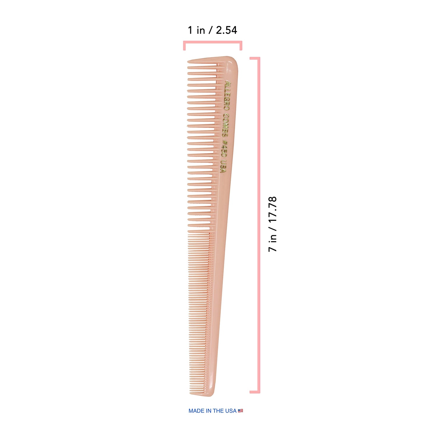 Allegro Tapered Hair Combs - 6 Pcs Barber & Hairstylist Combs for Men & Women, Made in USA (Rose)