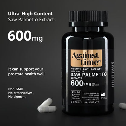 Against Time Ultra High Content Saw Palmetto for Men, 60 Capsules Prostate Support for Men Complex, DHT Blocker Hair Growth Vitamins