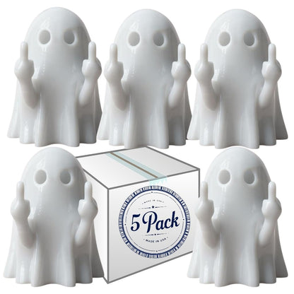 Colonial Depot Finger Flip Off Ghost Figurines, 5 Pack, Funny Halloween Decor Gag Gift, Made in USA