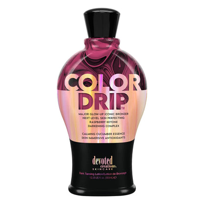 Devoted Creations Color Drip - Major Glow-up Iconic Bronzer Next Level Skin Perfecting Raspberry Ketone Calming Cucumber Essence Dark Tanning Lotion