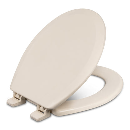 Centoco Wooden Toilet Seat Round, Closed Front with Cover, Residential, Made in the USA, 700-106, Bone