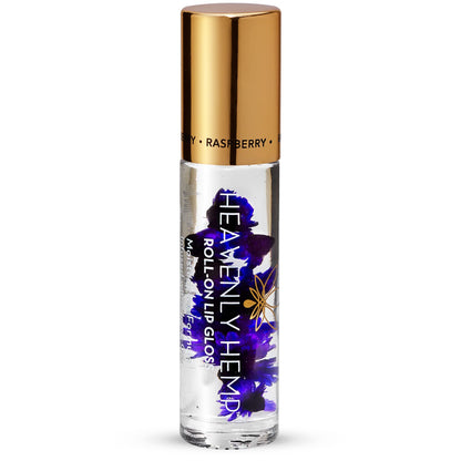 Blossom Roll on Lip Gloss, Scented Clear High Shine Moisturizing Lip Oil, Non Sticky, Infused with Real Flowers, Made in USA, 0.2oz, Raspberry Hemp
