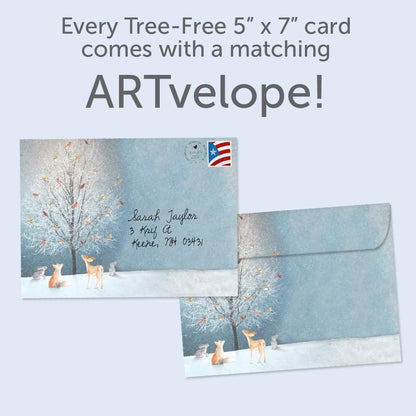 Tree-Free Greetings Bird Tree Holiday Cards - 10 Recycled 5x7 Cards & Matching Envelopes, Thick Cardstock, Made in USA - Magical Woodland Celebration