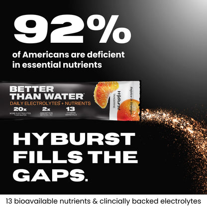 Hyburst Electrolyte & Vitamin Supplement Powder, Drink Mix with B12, L-Theanine, D3, K2, Zinc, Magnesium, Potassium, Supports Calm Focus & Energy, Tangerine Tango, 15 Pack