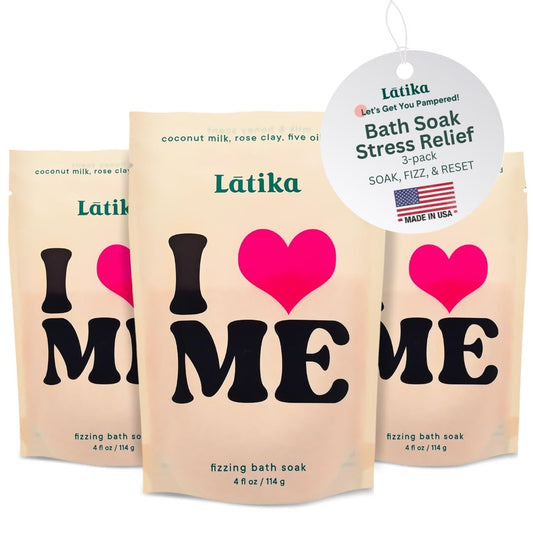 Latika Soak Set of 3 - I Heart Me Bath Soaks with Oats, Milk & Honey for Self-Love & Self-Care – for Relaxation, Muscle Recovery & Skin Nourishment – Stress Relief Soaking Salts