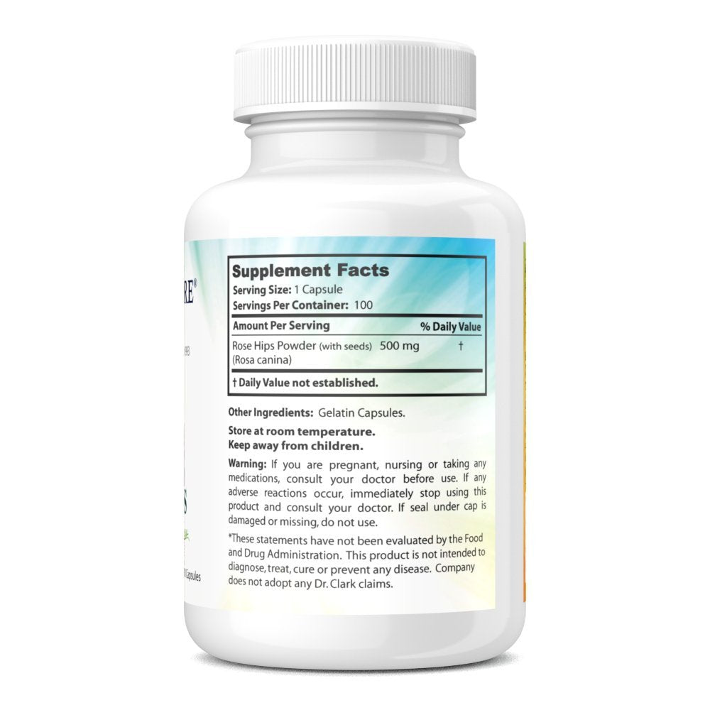 Dr Clark Store Rose HIPS Supplement, 500 MG, 100 Gelatin Capsules