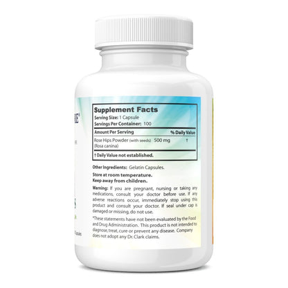 Dr Clark Store Rose HIPS Supplement, 500 MG, 100 Gelatin Capsules