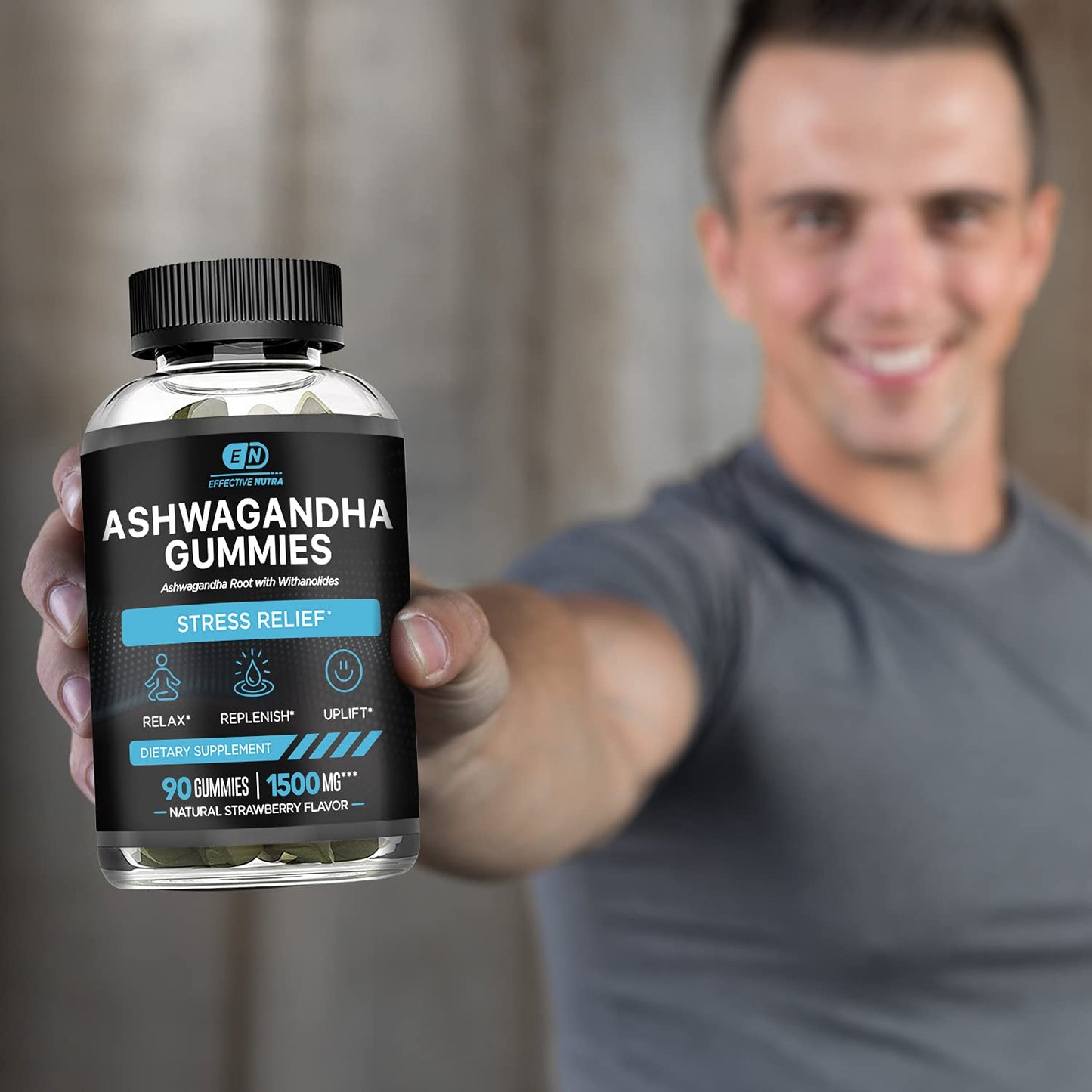 EFFECTIVE NUTRA Ashwagandha Gummies 1500mg | Stress Relief, Immune Support, Calm Mood, Energy | Natural Berry Flavor | 45-Day Supply | Vegan, Gluten-Free, Non-GMO | Supplement for Men & Women (90ct)