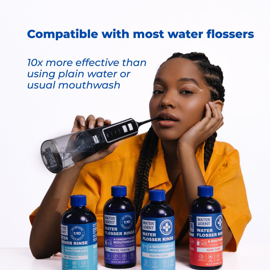 Concentrated Water flosser Rinse & mouthwash Gum Care| Add to Water Flosser & Oral irrigator | Apple Mint| Pack of 1 = 16.9 fl.oz | Alcohol Fluoride Free, Made in USA | WATER DENT