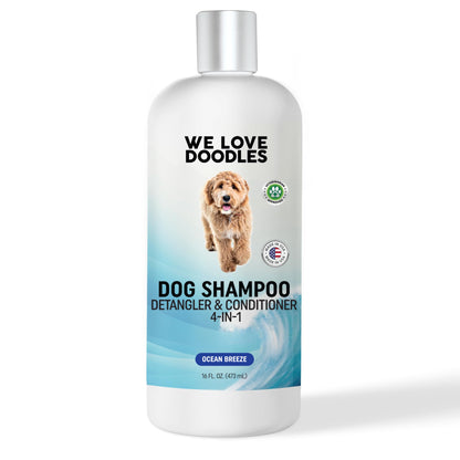 We Love Doodles Dog Shampoo, Conditioner, & Detangler - Shampoo for Dogs, Goldendoodles, Poodles & Doodles, for Matted Pet Hair & Sensitive Skin, Made in The USA, Ocean Breeze, 16 oz