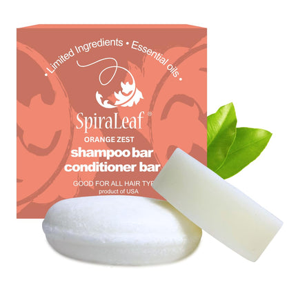 SPIRALEAF Solid Shampoo Bar & Conditioner Bar Set, ORANGE ZEST Limited Ingredients, Concentrated Formula, Fragrance-Free, Dye-Free, Premium Hair Care and Shave Bars