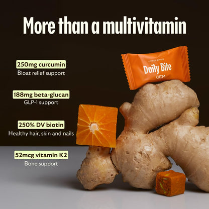 GEM Daily Multivitamin for Women & Men, 20+ Vitamins & Minerals zinc, Vitamin D, B, K, Folic Acid, Turmeric, Beta Glucan GLP-1 booster, Supports Gut, Skin, Brain, Immunity (Citrus Ginger, 28 Servings)