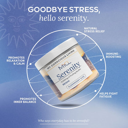 MYCL Serenity Reishi Mushroom Gummies for Adults - 500mg Whole Fruiting Body Extract - Sleep Gummies for Adults and Kids - Vegan, Gluten-Free - Stress Relief, Relaxation - Elderberry Kiss, 60 Count