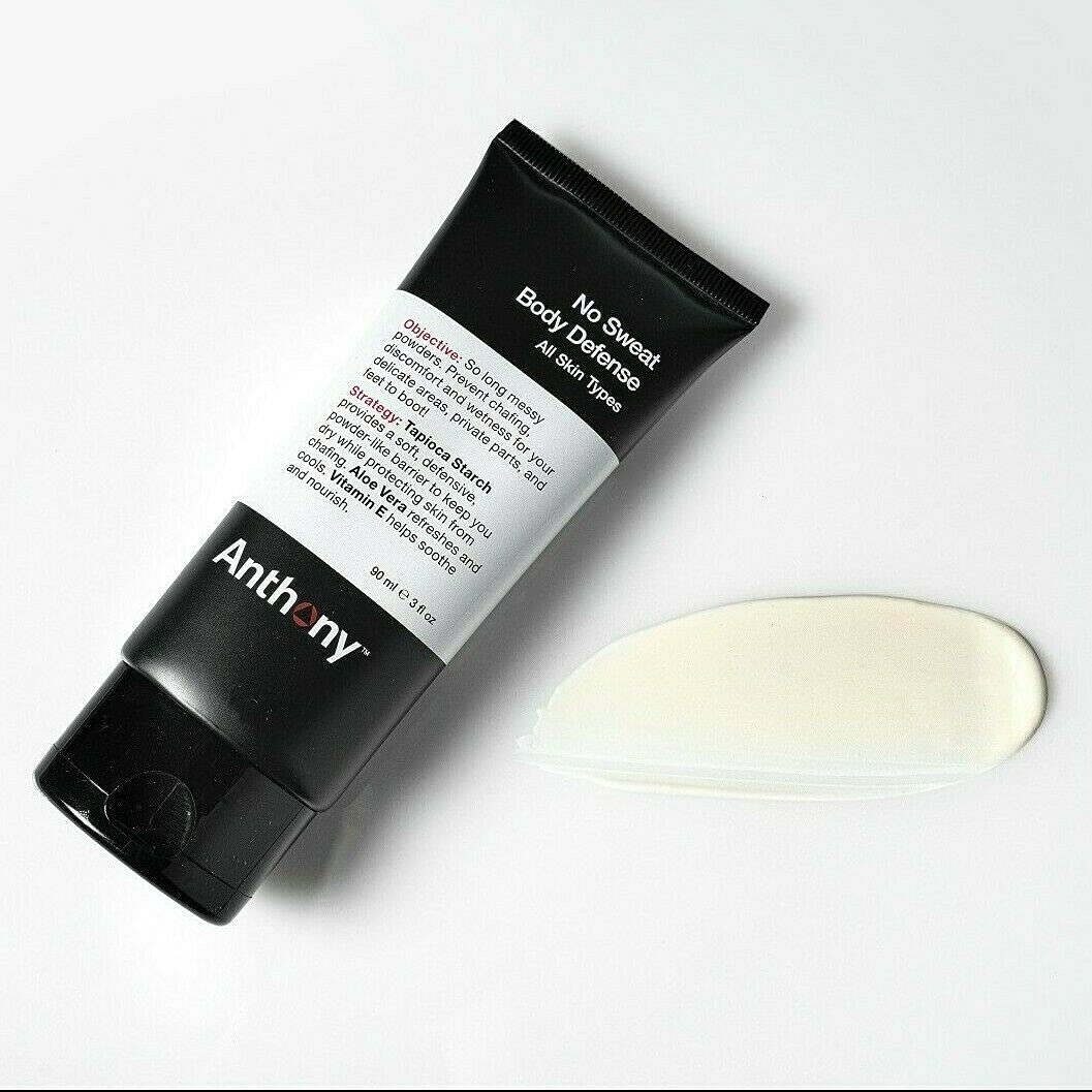 Anthony No Sweat Body Defense Deodorant for Men, Anti-Chafing & Anti-Itch Cream-to-Powder Lotion for Groin, Thighs & Underarms, Talc-Free, Absorbs Moisture, Sweat & Odor Control, 3 fl oz