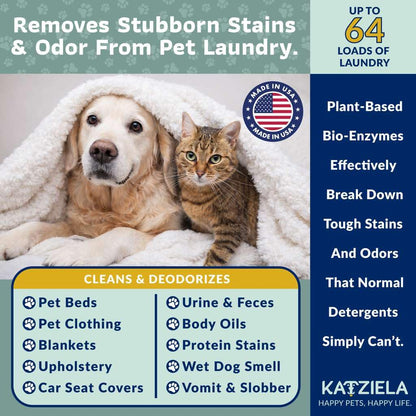 Katziela Enzyme Based Powder Laundry Detergent for Cat Pee, Deodorizer, Urine, Dogs Beds, Pee Pads, Dog Drool, Stain Eliminator 64 Loads