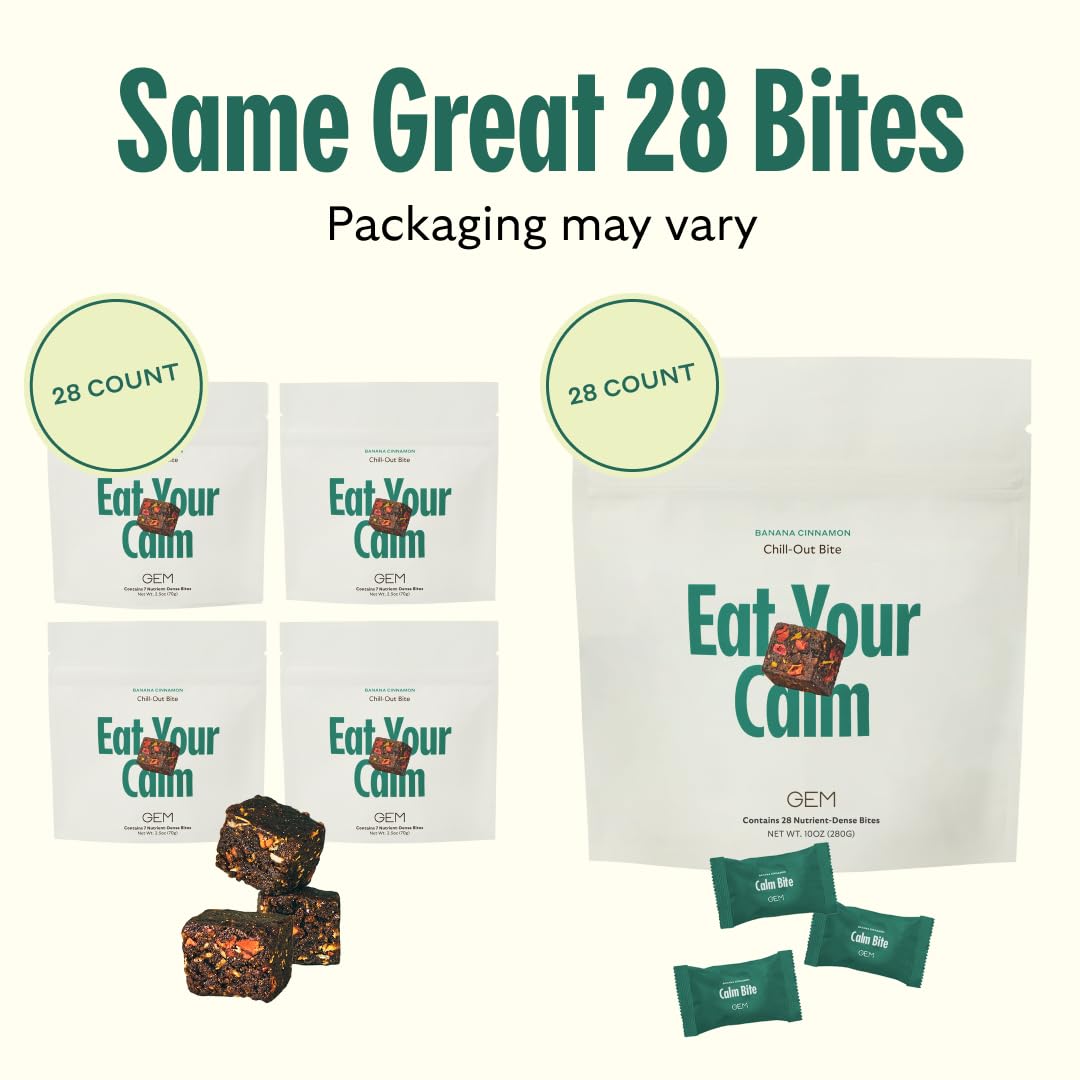 GEM Chill-Out Calm Bite | Supports Calm Mind & Clarity | Magnesium L-Threonate, Golden Chlorella, Lemon Balm | Holistic Non-Habit Forming | Gluten Free, Soy Free, Banana Cinnamon, 28 Servings
