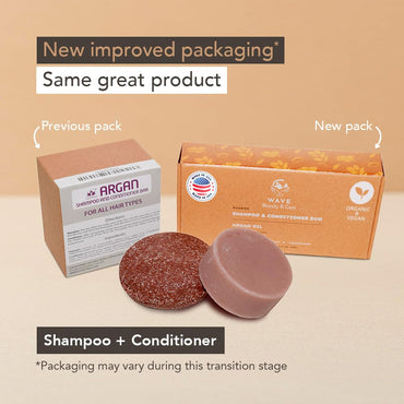 Wave Argan Oil Shampoo bar & Conditioner Bar Set - Vegan & Sulfate-Free - Handmade Moisturizing Solid Bars for All Hair Types - Convenient for Travel, Long-Lasting, (80-120 Uses) - Argan Oil