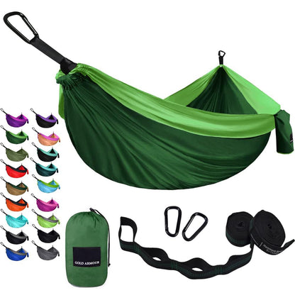 Gold Armour Camping Hammock - Portable Hammock Single Hammock Camping Accessories Gear for Outdoor Indoor Adult Kids, USA Based Brand (Green)