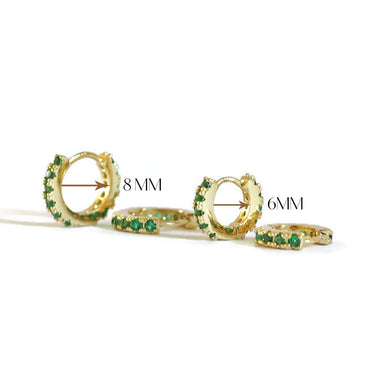 Sterling Silver Emerald Cubic Zirconia Paved Huggie Hoop Earrings Nickel Free Lead Free Made In USA (8mm Inner Diameter, Real 18K Gold Plated)