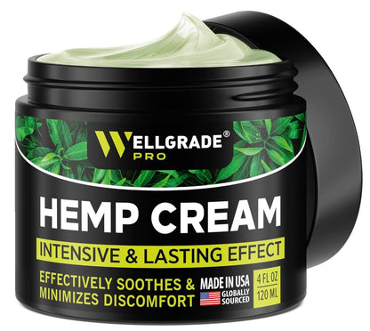 WELLGRADE PRO Hemp Cream - Made in USA - Natural Hemp Extract Cream - for Knees, Joints and Lower Back - Hemp Oil Extract Cream with Arnica, MSM & Menthol, 4 Fl Oz (1)