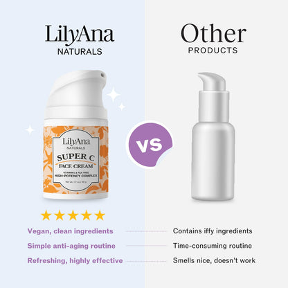 LilyAna Naturals Face and Neck Moisturizer for Women and Men - Moisturizer Face and Neck Cream for Dry Skin and Dark Spot Brightening (Super C, 1.7oz)