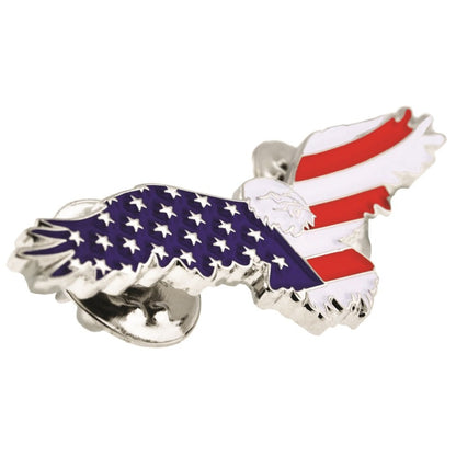 PinMart Patriotic Soaring Eagle Enamel Lapel Pin with Made in USA Silver Waving American Flag Lapel Pin.