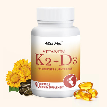MISS PEP Vitamin D3 K2,5000 Iu D3 and 100 Mcg K2 (Mk-7),with Sunflower Oil Softgels,90 Softgels,2-in-1 Formula,Easy to Absorb and Swallow,Supports Immune Support (1 Bottle)