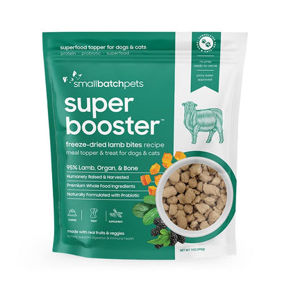 smallbatch Freeze Dried Dog Treats, Superfood Food Topper Lamb Bites for Dogs & Cats, Probiotics, Organic Ingredients, High Protein, Grain Free Healthy Treat or Food Topper, Made in The USA, 7 oz Bag