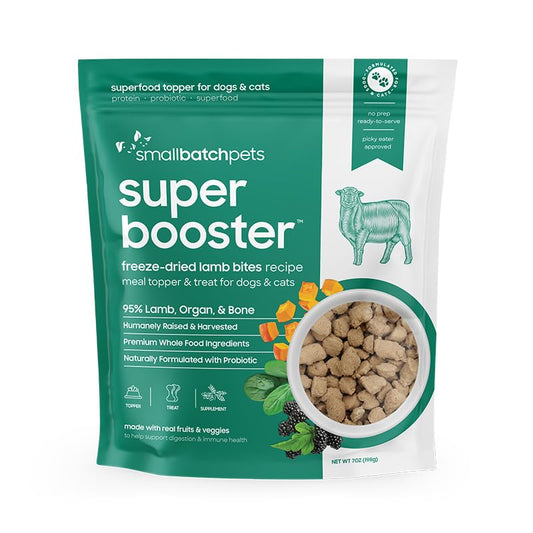 smallbatch Freeze Dried Dog Treats, Superfood Food Topper Lamb Bites for Dogs & Cats, Probiotics, Organic Ingredients, High Protein, Grain Free Healthy Treat or Food Topper, Made in The USA, 7 oz Bag