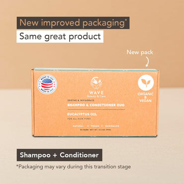Wave Eucalyptus Oil Shampoo & Conditioner Bar Set - Natural & Organic Moisturizing Vegan Shampoo and Conditioner Bars for Women & Men - Long-Lasting (80-120 Uses)