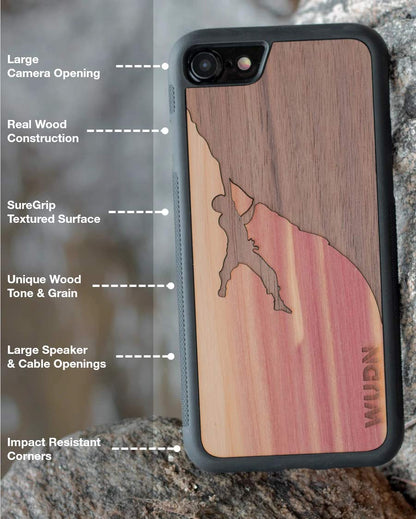 WUDN Wooden Phone Case, Laser Engraved (Rock Climber Cedar Sky) Compatible with iPhone Xs Max