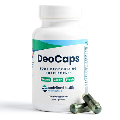 DeoCaps Whole Body Deodorizing Supplement - 100% Natural Internal Deodorant + Sweat Relief - Body Odor Pills Reduce Odor In Underarms, Intimate Areas & Feet - Body Deodorant Capsules - 60 Capsules