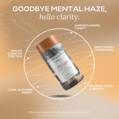 MYCL Cognizin Mocha Latte Mushroom Coffee - 175mg Cognizin Citicoline + 2,100mg Fruiting Body – Reishi, Lion’s Mane, Cordyceps & Chaga - Focus, Memory & Energy - Organic, Vegan - 15 Servings