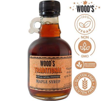 WOOD'S Vermont Maple Syrup – Traditional 100% Pure Maple Syrup | Small-Batch, Vegan Natural Sweetener | Grade A, Robust Taste | Perfect for Pancakes, Coffee, Cocktails & More | 8.45 Fl Oz (250mL)