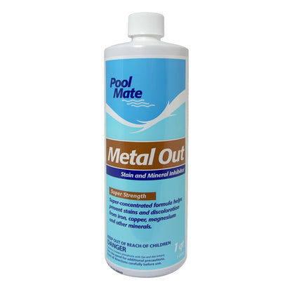 Pool Mate 1-Quart Concentrated Metal Out Stain and Mineral Inhibitor, Pool Metal Remover, Stain Remover, Made in USA