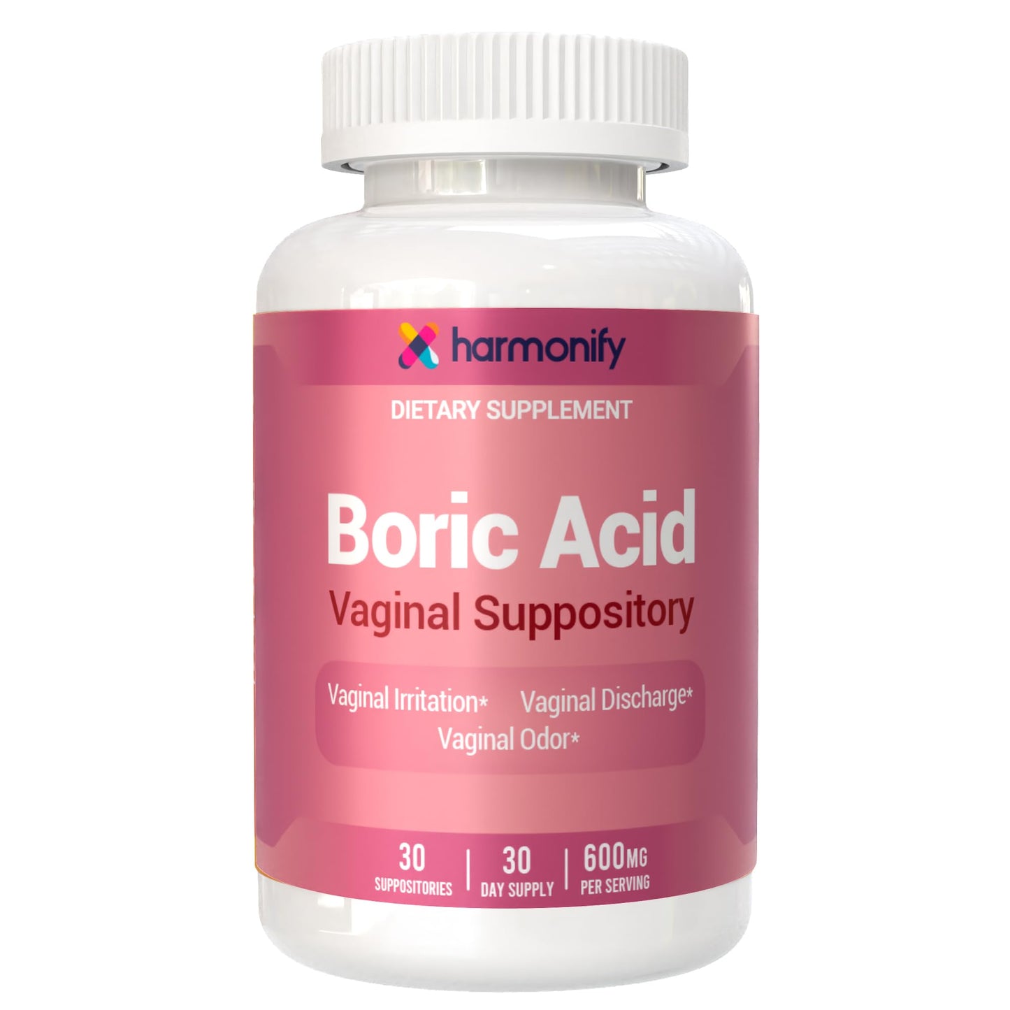 Boric Acid Suppositories for Women 600 mg, Pure Boric Acid pH Balance for Women & Vaginal Odor Control – 30 Suppositories, Made in USA